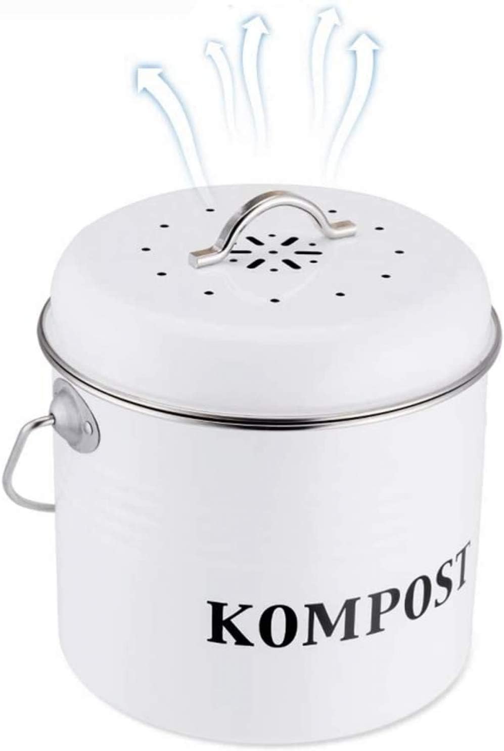 Compost bin with Handle Made, Galvanized Metal, Classic Design, odorless Compost bin for Tea Bags and Vegetable Bowls,