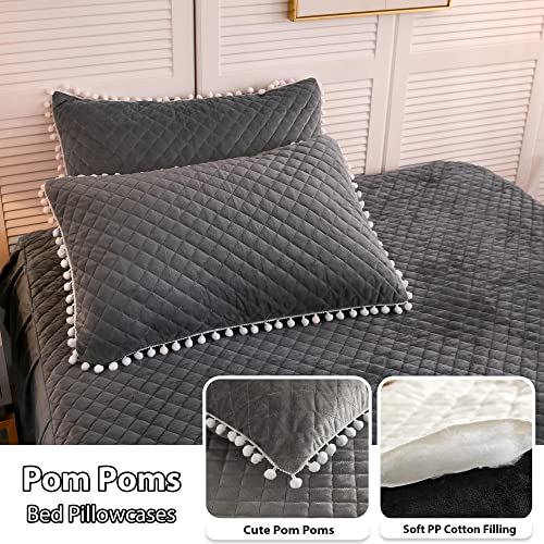 Image of LIFEREVO Luxury Plush Shaggy Duvet Cover Set, Soft Velvet Fluffy Furry Duvet Cover Set(1 Faux Fur Fuzzy Comforter Cover+1 Pom Poms Pillow Sham)Solid Bedding Set, Zipper Closure(Twin /Twin XL,Dark Gray)