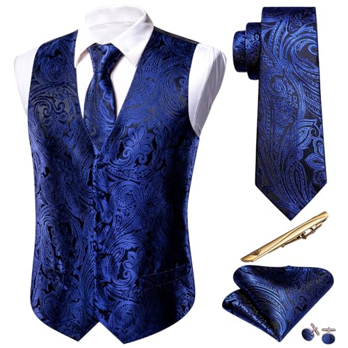 Image of Barry.Wang Formal Men Flower Vest Paisley Jacquard Silk Ties Suit Waistcoat Set Wedding 5PCS