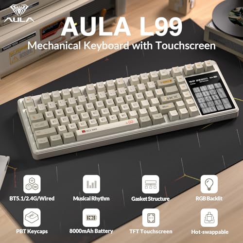Image of Aula L99 Wireless Mechanical Gaming Creamy Keyboard with Smart Touch Screen | Tri-Mode Hot Swappable Custom Keyboard,RGB Backlit,PBT Keycap,Gasket Mount Creamy Sounding Keyboards for Office PC,84 Keys