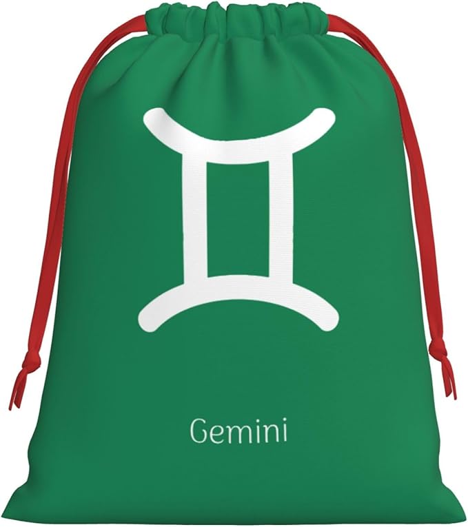 NUSDB Gemini Sign Christmas Gift Bags, Santa Wrapping Bags, Xmas Presents Bag With Drawstring, Holiday Party Favors Birthday & Christmas Gift (Large Medium Small)