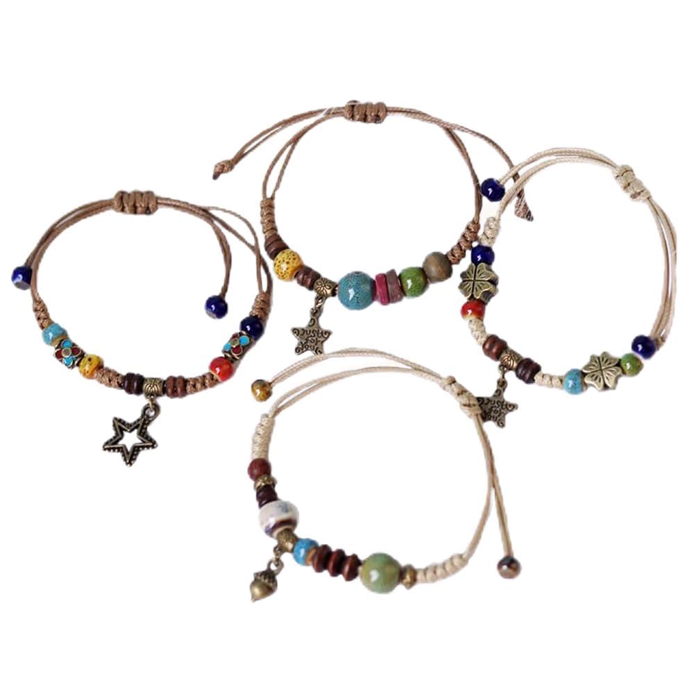 HREDZEO Friendship Bracelets,4 PCS Wish Bracelets Adjustable Bracelets Handmade Bracelets Lanyard Bracelets Lovely Charms Bracelets Relationship Bracelets for Lover Friendship Relationship