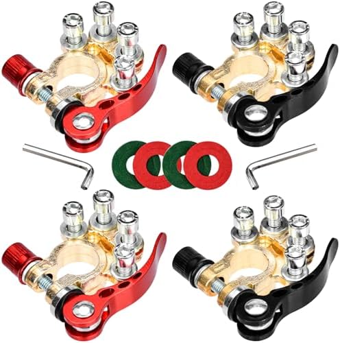 BEAUGIREW 4 Pieces Car Battery Terminal Connectors 4 Way Quick Release Disconnect Positive Negative Car Battery Terminal with Hex Wrench and Washer for SAE/JIS Type A Posts for Car Truck Boat