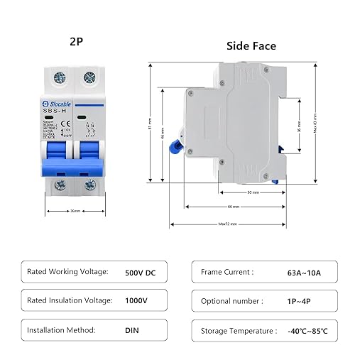 Miniatura 3 de Trisinger Disyuntor en miniatura de CC, 2P 16Amp 500V Interruptores eléctricos para paneles solares, sistema de rejilla, montaje en riel DIN (16A)