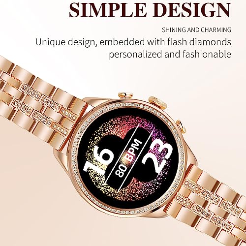 Rose Gold Smart Watch For Women，Ladies Smart Bracelet With Diamonds Stainless Steel Wristband, Elegant Fitness Tracker Pedometer Calorie Sleep Tracking Full Touchscreen For Ios Android Phones #TOP1