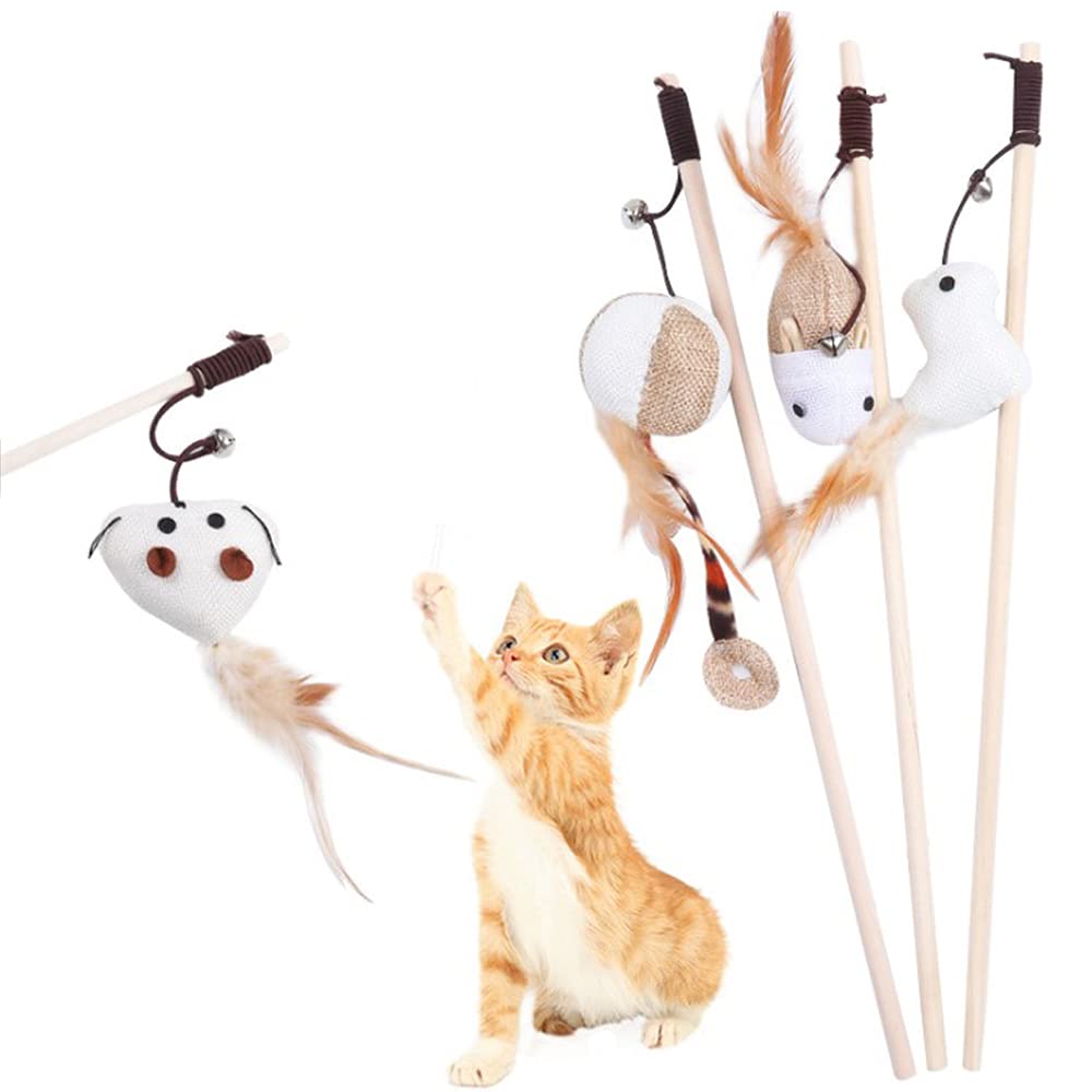 3 Bacchette Con Piume Per Gatti - Giocattolo Interattivo Con Cordini Colorati Per Giochi Indoor - Foto 10