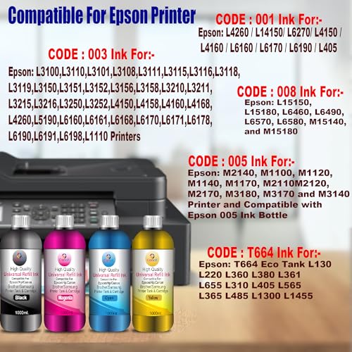 Image of CANOFF Compatible Refill for 001, 003, 008, 005, T664 (UV) 1Ltr. Yellow Ink (and Other Models That Support Epsson Ink Tank Systems) (1000ml) (Epsson Printer Refill Ink, Yellow)