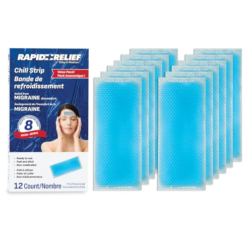 Rapid Relief Adult Cooling Gel Strips 12 Count Cooling Patches for Headache Relief Migraine Reflief Hot Flashes Menopause Relief Hangovers & Hot Weather