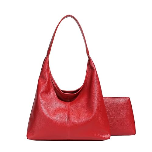 Hobo - Bolsos de mano para mujer, de piel sintética, suaves, informales, para el hombro, 2 unidades, para el trabajo diario, Rojo -, Causal Hobo - Bolsos de mano para mujer, de piel sintética, suaves, informales, para el hombro, 2 unidades, para el trabajo diario, Rojo -, Causal
