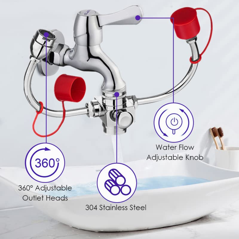 HMWOKPOT Faucet Mounted Eyewash Station with Cover for Sink Attachment, First AID Emergency Eye Wash Unit Eye Flush Shower with 4 Adapters