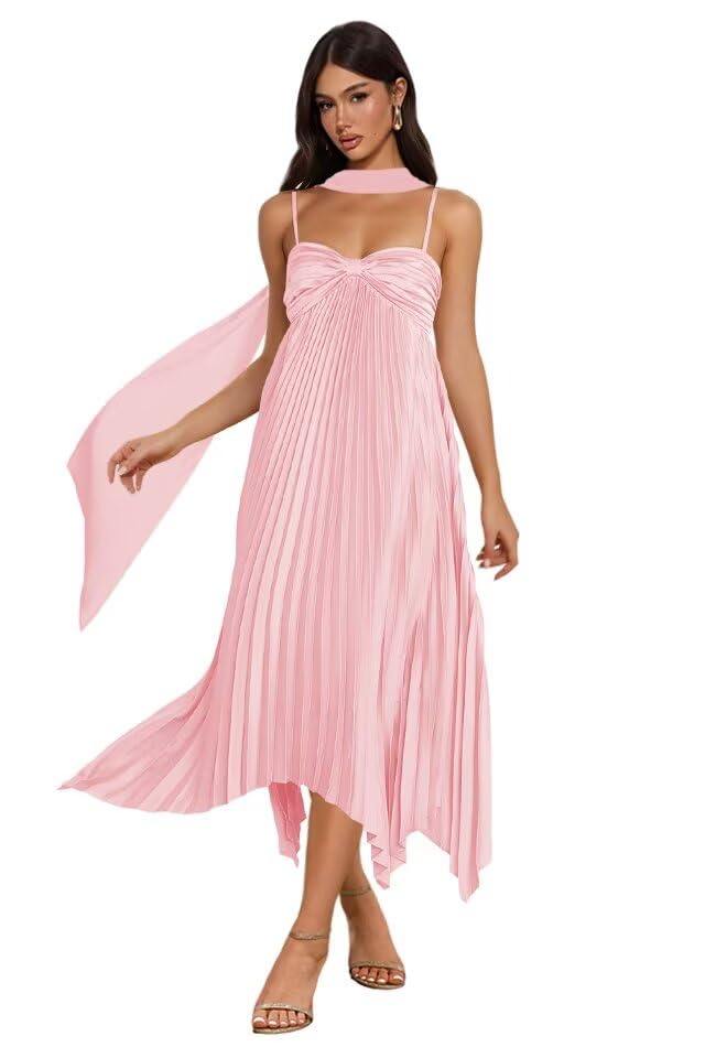 RSOETOO Scarf Bridesmaid Dresses Satin for Women 2026 Spaghetti Straps Wedding Guest Cocktail Dress RON035