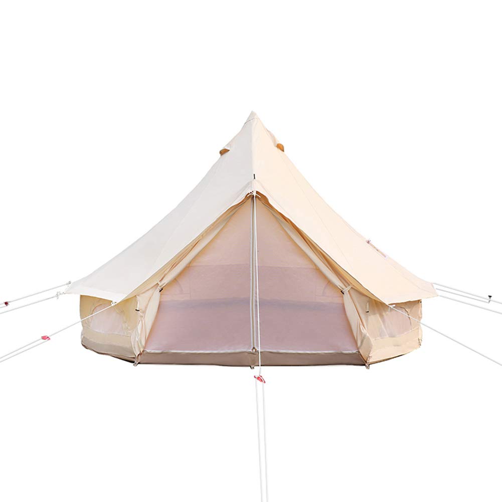 Namioty na kemping 4-sezonowy bawełniany namiot Glamping Namiot rodzinny Namiot kempingowy na świeżym powietrzu z zapinaną na zamek podłogą z siatki (beżowy 4M)