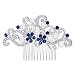 EVER FAITH Silver-Tone Austrian Crystal Cream Simulated Pearl Floral Vine Bridal Hair Side Comb Blue