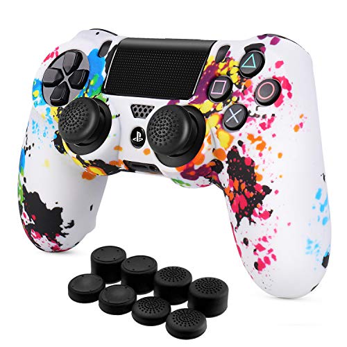 TNP PS4 / Slim/Pro Controller Skin Grip Cover Case Set - Protective Soft Silicone Gel Rubber Shell & Anti-Slip Thumb Stick Caps for Sony Playstation 4 Controller Gaming Gamepad (Splash)