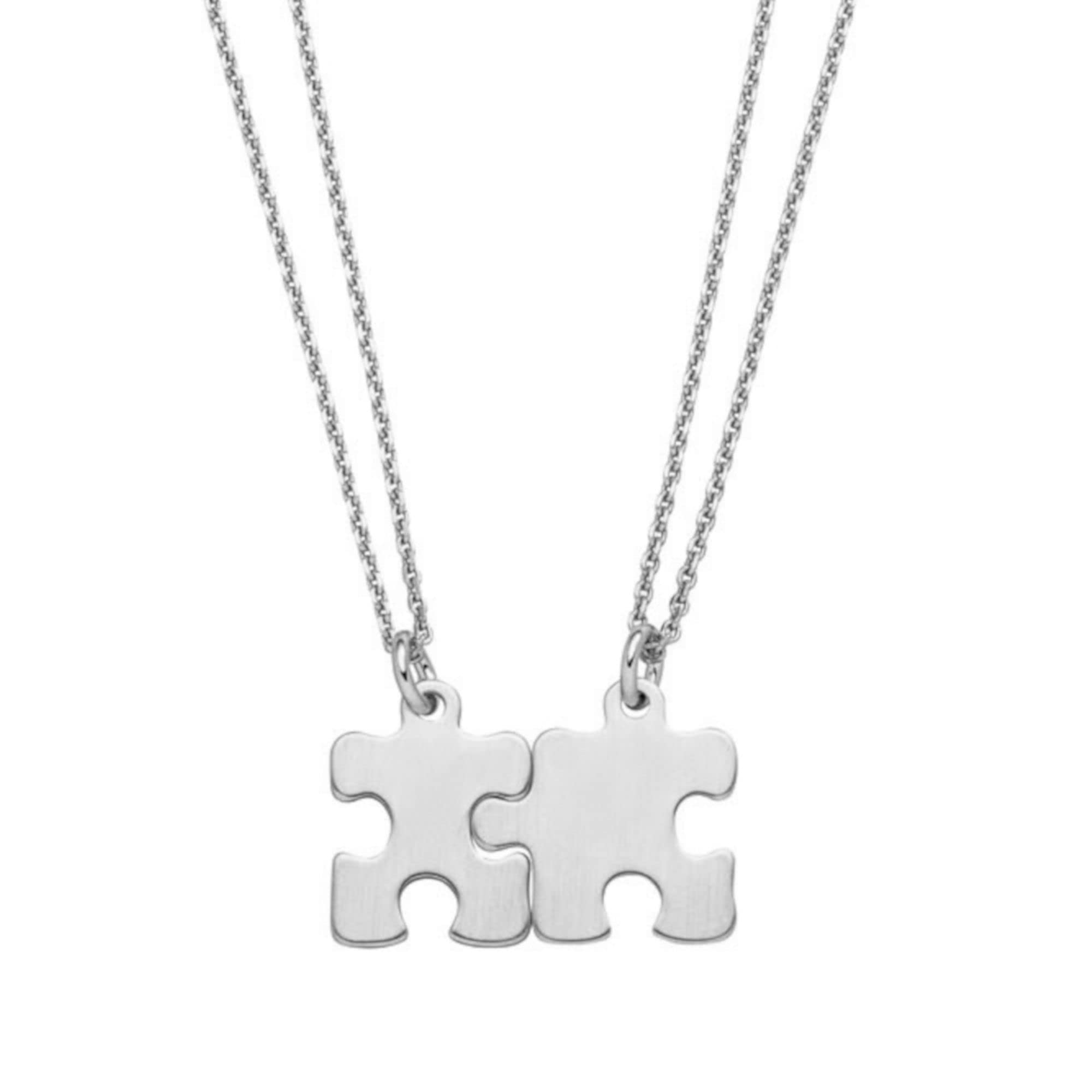 Puzzleteile Halskette Set 925 Silber vergoldet Gravur | personalisierbare Partnerketten Puzzle Geschenke Schwester Mutter Tochter BFF