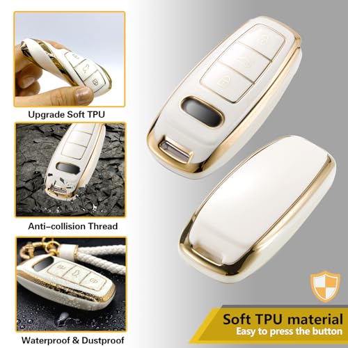 Image of Key Fob Cover for Audi, Rhinestone Loop Keychain Case, Gold Edge