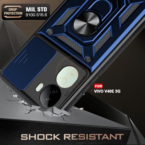 Image of Armor Bumper Back Cover Case for Vivo V40E 5G / iQOO Z9S 5G | Rotating Camera Cover, Ring Holder & Kickstand | Heavy Duty & 360 Degree Protection Vivo V40E 5G / iQOO Z9S 5G Back Cover (Blue)