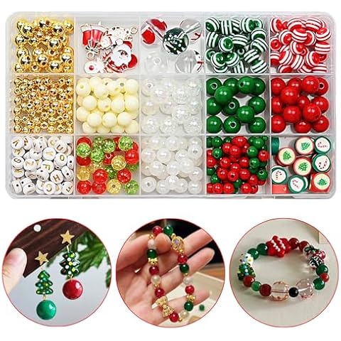 Huisipool 360pcs Christmas Beads Kit for Jewelry Making, Bracelet Necklace Making for Girls Toys Crafts Christmas Birthday Gift Cover