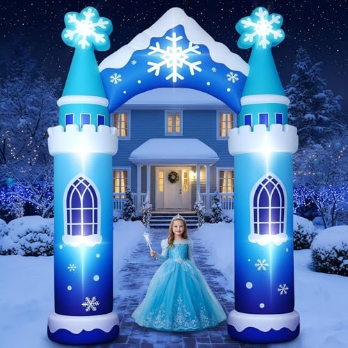 Sotiff 10ft Winter Castle Arch Inflatable Decoration Wonderland Inflatable Archway Built-in LED Light Giant Ice Snow Theme Blow up Arch for Holiday Indoor Outdoor Princess Party Decor