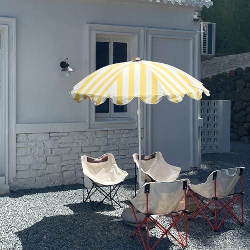 Pasiasty Parasol Plażowy Z Regulacją Wysokości, 5-Stopowy Parasol Tarasowy Boho Do Basenu, Odporny Na Promieniowanie Uv, Parasol Przeciwsłoneczny Do Ogrodu, Na Taras I N,Yellow-5ft/155cm