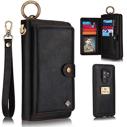 Black Friday - 80% OFF Galaxy S9 Plus Case, S9+ Case Wallet, XRPow [2 in 1] [Magnetic Detachable] Zipper Wallet Folio Case [Wrist Strap] Slim Shock Back Cover with Credit Card Purse for Samsung Galaxy S9 Plus - Black