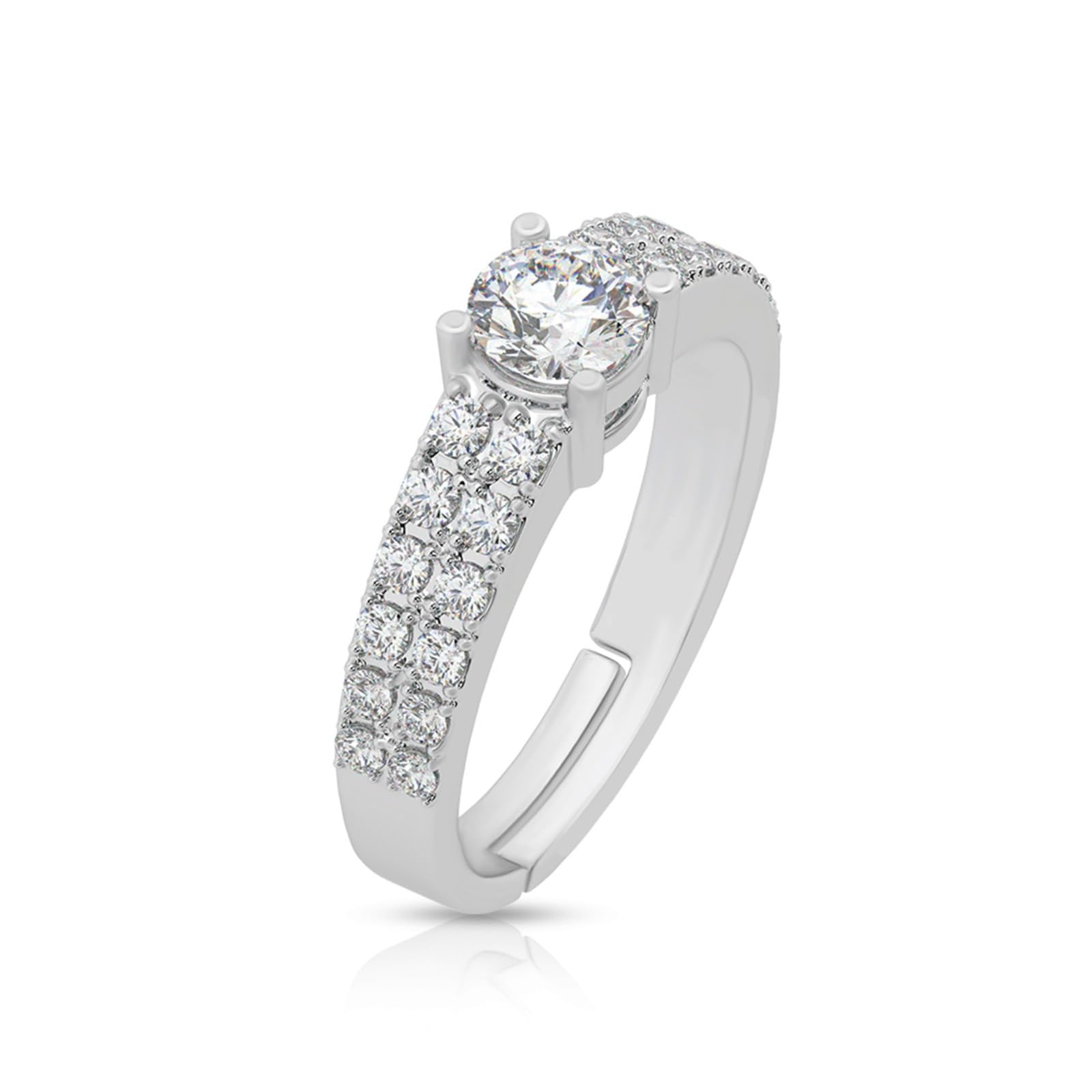 925 sterling silver adjustable ring for women | cubic zirconia solitaire design | heart halo, split shank, triple row pavé, bypass style | fine jewellery gift for girls & ladies