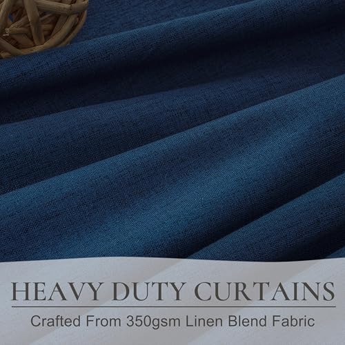 Image of QJmydeco Navy Blue Blackout Curtains 96 Inch Length for Kids /Boys Rooms /Bedroom, Pinch Pleated Drapes with Hooks Viral Linen Thermal Coastal Curtain Dark Blue Window Burg (40 inch Wx96 Lx 2 Panels)