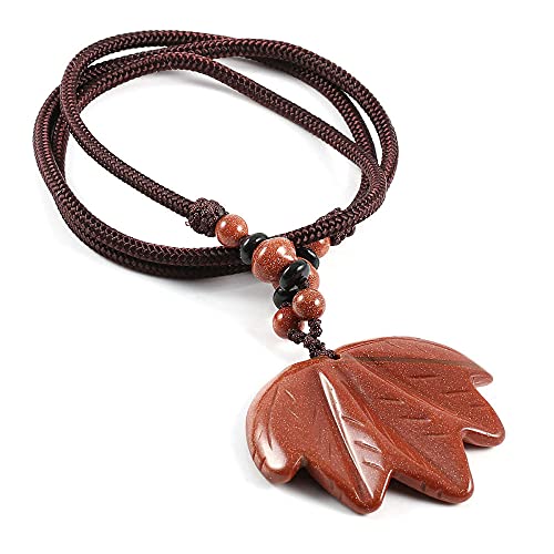 Natural Stone Maple leaf Pendant Necklace Jewelry Pendant Necklace rope Chain adjustable size Jewelry for Women-gold sand
