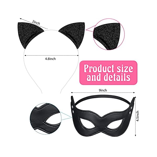Chalyna 5 pcs black cat costume set girls cat costume long fur cat tail cat ears headband cat tail cat bow harlequin mask with black star tutu skirt for halloween costume dress up party - image 4