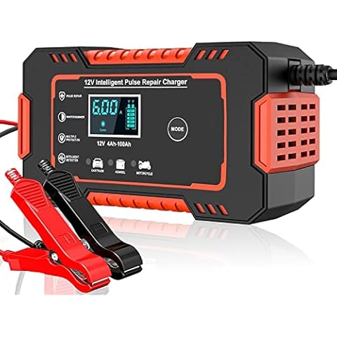 12V/6Amp Car Battery Charger, Smart Fully Automatic Battery Charger with Temperature Compensation for Most Types of Lead Acid Batteries, Red Cover