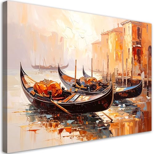 Feeby - Impression sur Toile - Déco Murale Pour le Salon et la Chambre - Venise Ville Gondoles...