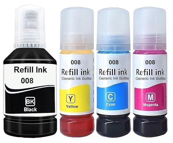 008 Black Refill Ink for L6460/L6490/L6550/L6570/L6580/L11160/L15150/L15160 Printer (4 pcs)