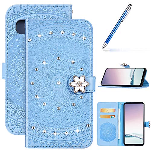 Robinsoni Case Compatible with Samsung Galaxy S10 5G Phone Case Wallet Galaxy S10 5G Leather Phone Cover Shockproof Glossy Diamond Case Flip Notebook Style Cover Heavy Duty Case Hard Case Mandala Blue