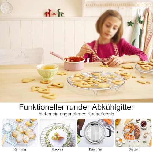 Homikit Abkühlgitter, 2 Stück Edelstahl Rund Kuchengitter Auskühlgitter Set zum Backen Kühlen Dämpfen, 19 cm, Gesund & Langlebig, Rostfrei & Spülmaschinengeeignet