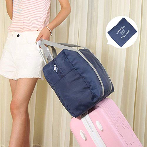 2PCS Foldable Travel Bag Luggage Storage for Sports Gym Water Resistant Nylon Canvas Duffel for Men, Women 32 Liter （Green+Blue）