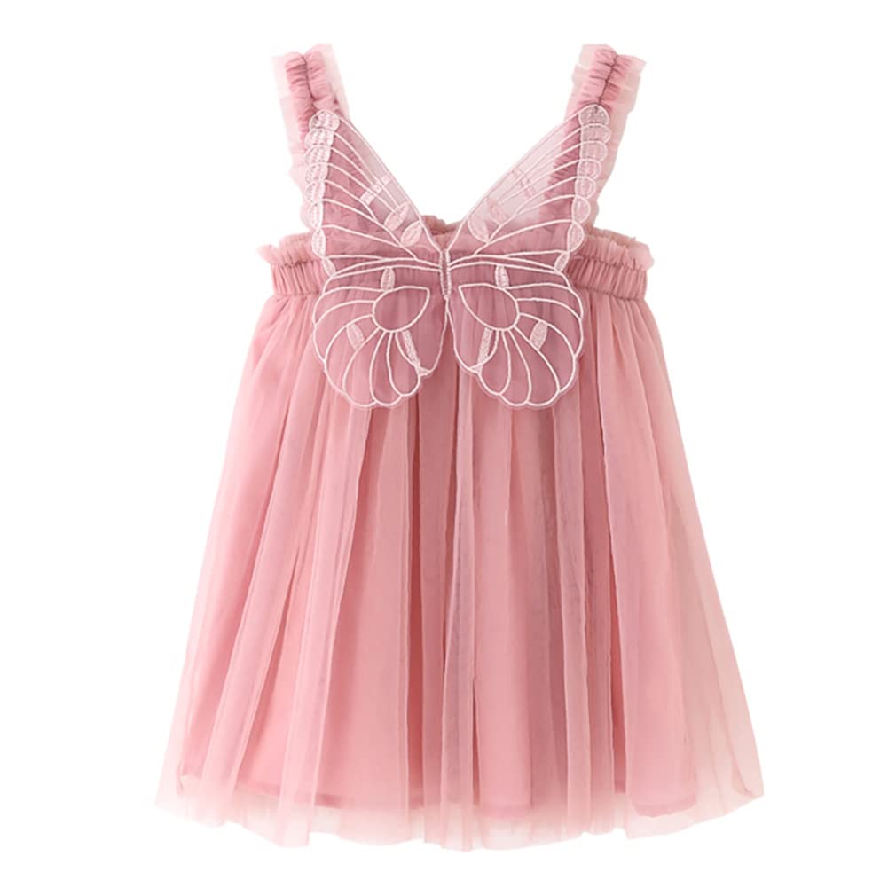 Butterfly Layered Tulle Tutu Dress for Toddler Girls Baby Summer Sleeveless Bow Princess Birthday Party Dresses Little Girls Pageant Flower Ruffle Straps Sundress Dusty Pink - Butterfly 4-5 Years