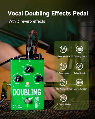 Image of FLAMMA FV02 Vocal Processor Doubling Effects Pedal Voice Duplicate Vocal Effects Stompbox Mic Amplifier with Reverb Chorus Effects Support Multiple Vocal Modes for Vocalists Guitarists