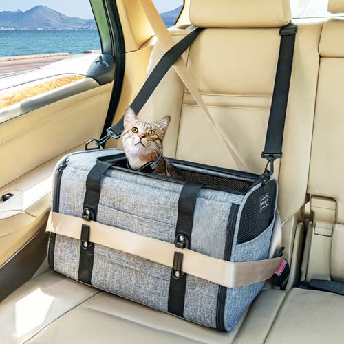 PETSFIT Cat Car Carrier for Small/Medium Cats Dogs, 18"x11"x11" Airline