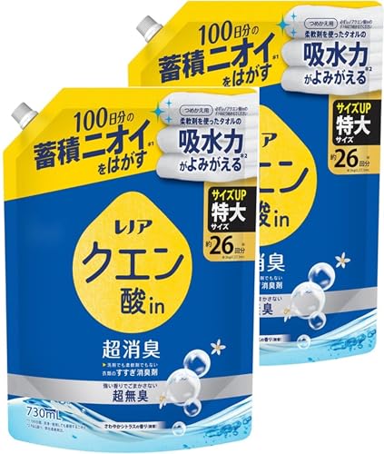 レ ノアクエン酸イン超消臭 匂い各種 オリジナルメッセージカード付 (詰換730ml+730ml, さわやかシトラスの香り)