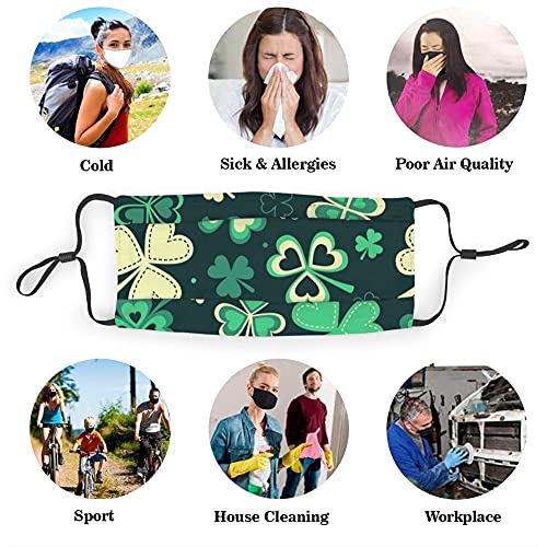 Paufoga 3D Face Mask With Replaceable Filters Activated Carbon Mask For Sleeping Jogging, Cycling Washable Skin-Friendly Windproof Breathing Mask, Green Shamrock St Patrick's Day #TOP5