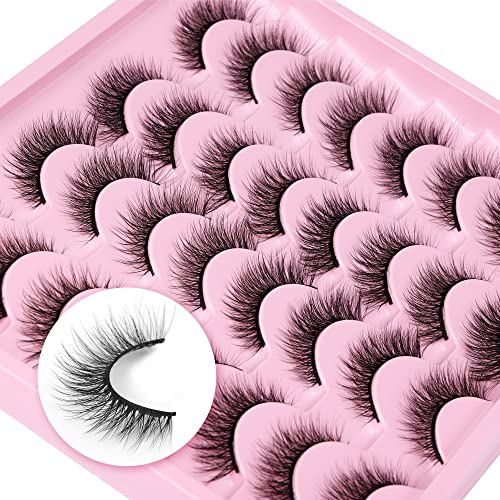 Lashes Natural Look Wispy Fasle Eyelashes 12Mm Short Faux Mink Eyelashes Cat Eye Fluffy Strip Lashes Pack By Zegaine 16 Pairs #TOP2