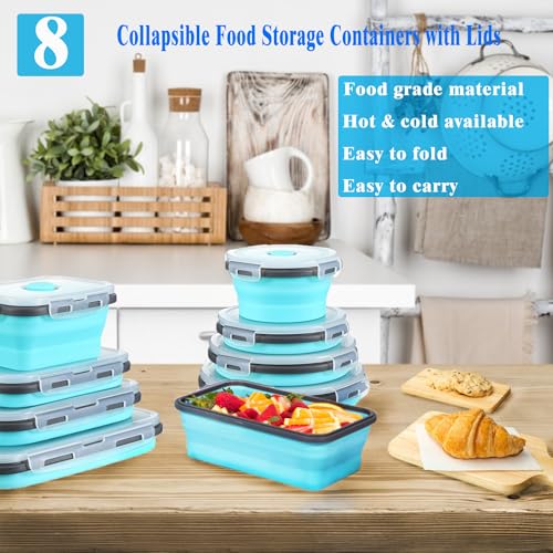 8-Collapsible-Food-Storage-Containers-With-Lids-Rv-Collapsible-Bowls-Silicone-Food-Storage-Containers-Camping-Food-Containers-Silicone-Containers-Collapsible-Containers-for-Food-Camping-Travel