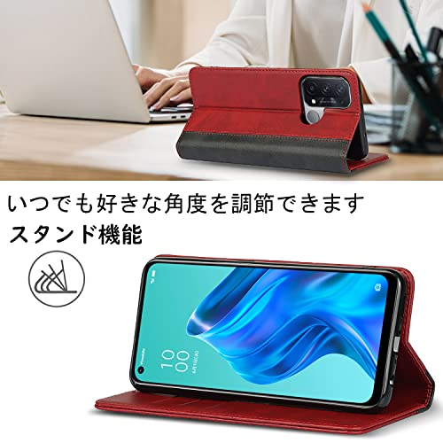 Ｈａｖａｙａ OPPO Reno5 A ケース オッポ リノ 5 a ケース A1010P A103OP スマホケース CPH2199 手帳型 au 耐衝撃 docomo カバー SoftBank カード収納 スタンド機能 フェイクレザー-レッド+ブラック