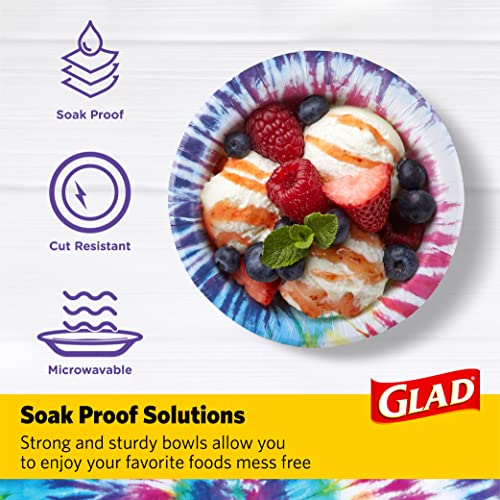 Glad Everyday Disposable Paper Bowls With Tie Dye Design | Soak Proof, Cut-Proof, Microwaveable Paper Bowls, Heavy Duty Disposable Bowls For Everyday Use | 16 Ounces, 40 Count #TOP2