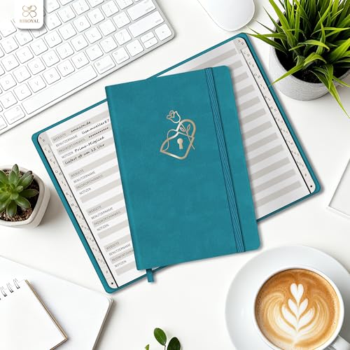 BIROYAL Passwort Buch Deutsch - 21,5 x 14,5 cm Passwortbuch mit Register A-Z - Hardcover Notizbuch mit Register A5 für Websites, Benutzernamen und Passwörtern - Passwörter Buch für das Home Office