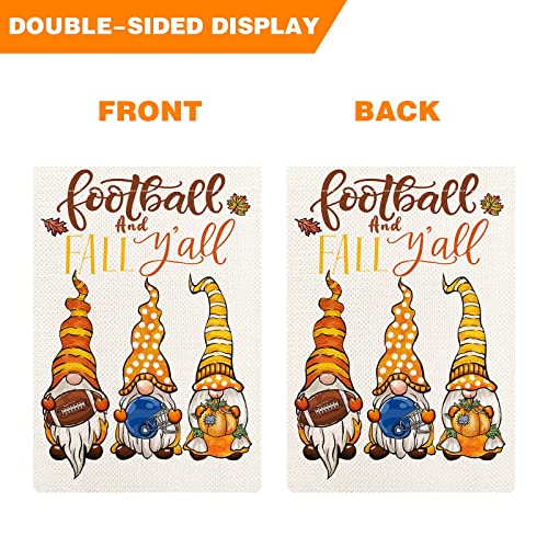 Yovoyoa Fall Football Pumpkin Gnomes Welcome Garden Flag, Football And Fall Y'all Garden Flag, 12.5 X 18 Inch Small Double Sided Harvest Thanksgiving Fall Flag For Patio Lawn Farmhouse Outdoor Decor #TOP1