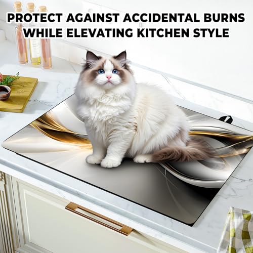 Image of Stove Top Cover Flower Gas Stove Top Cover for Home Decoration Kitchen Pad Non-Stick Washable Cooktop Covers Countertop Protector Keep Stove Clean (Silvery, 30L inchx21W inch)
