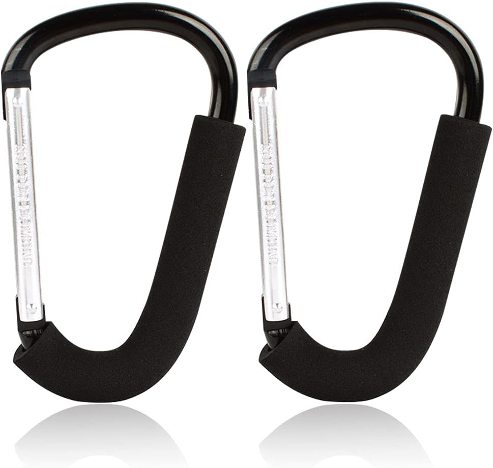 BeiLan2 Pack Large Buggy Clips Pram Clips for Pram - D Shape Carabiner Baby Pushchair Stroller Hook Holder Organizer for Hanging Purses, Diaper Bag, Shopping Bags,16cm(6.3") Black