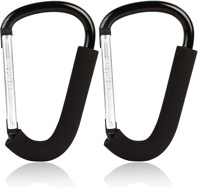 BeiLan 2pcs D Shape Large Buggy Carabiner Hook,Pram Pushchair Stroller Clip,Shopping Accessories Bag Holder Hook,16cm(6.3") Black