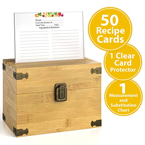 Zen Earth Premium Kitchen Recipe Box -Luxury Handcrafted Bamboo Wood Recipe Case With